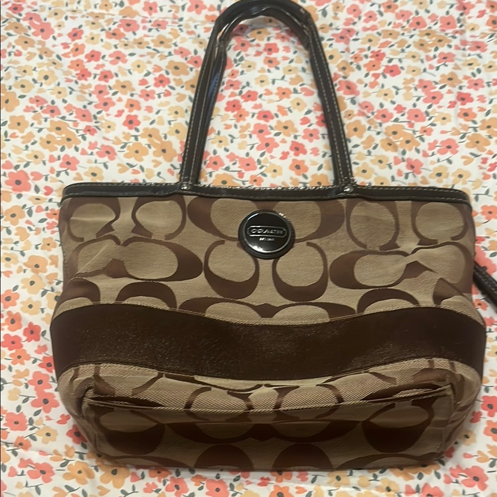 Coach Tan and Brown Signature Tote